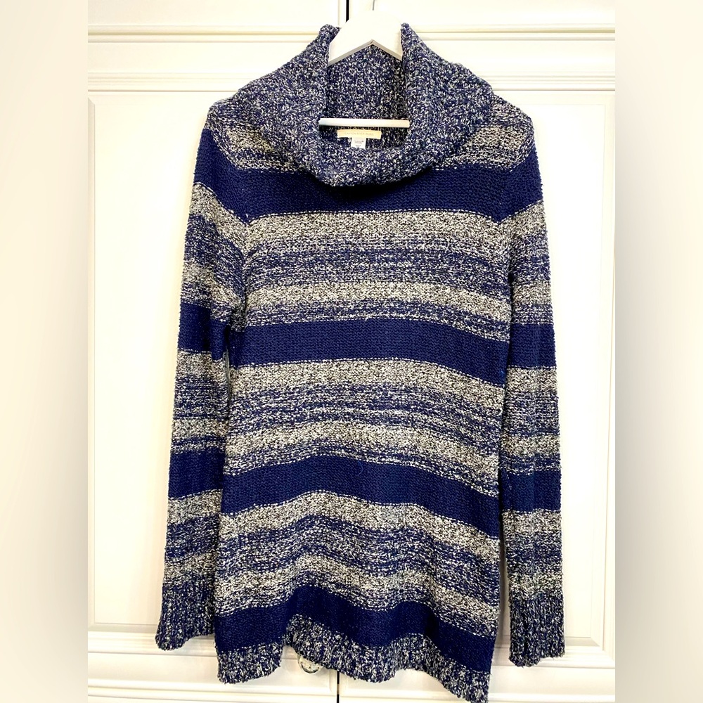 Canyon River Blues Size Large Cowl Neck Sweater Blue Stripes Shirt Top